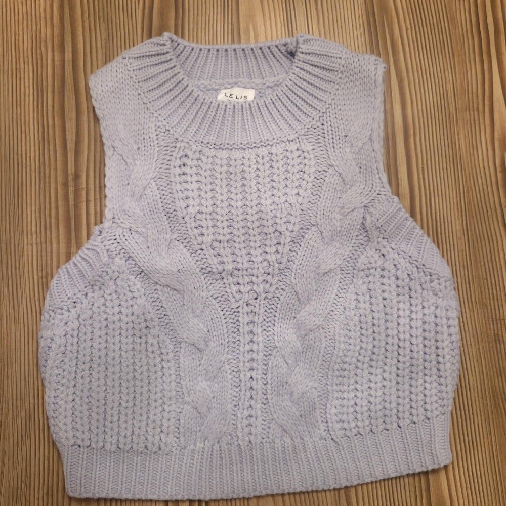 Le Lis Light Blue Cable Knit Sweater Crop Top - Picture 6 of 8